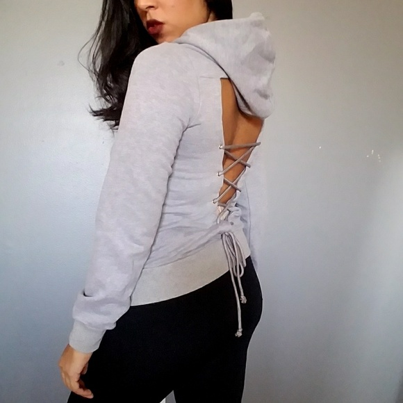 ANDREA GRAY LACE UP BACK SWEATSHIRT - Picture 3 of 7